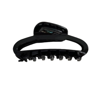 French style glossy black acetate hair claw clip with unique geometric hollow design