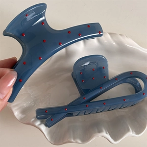 Foggy blue hair claw set with red polka dots in a French vintage resin style