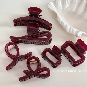 Französisches Vintage Dunkelrot Punktmuster Haarkralle Für Damen Große Kunststoff Harz Haarklammer Süße Elegante Alltag Haarschmuck