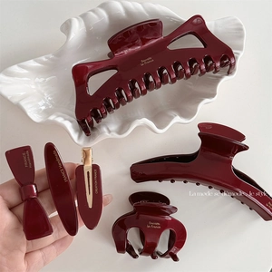 Pinze per Capelli Bordeaux Lucido Elegante Stile Francese Acetato Resina Fatto a Mano Fermagli per Capelli Donna Accessori