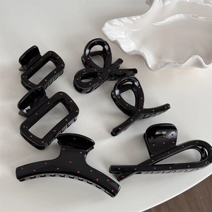 Chic black and red polka dot hair claw clip set with various shapes for women's styling