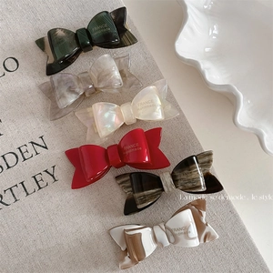 French Vintage Acetate Bowknot Hair Clip Double Layer Marble Pattern Duckbill Clip Elegant Side Fringe Clip For Women Handmade Hair Accessories