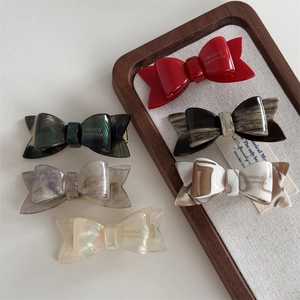 6-piece set of handmade acetate double-layered bow hair clips in various marble patterns