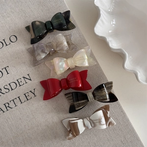 French style double-layered acetate bow hair clips set in six assorted elegant colors