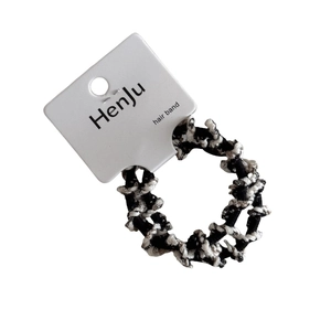 Set of spiral woven high elastic hair bands in black and white on brand display card