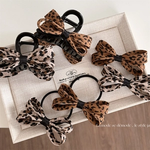 Fermaglio per Capelli con Fiocco Leopardato Moda Vintage in Tessuto Clip a Becco d'Anatra Artiglio per Capelli Donna