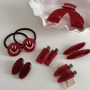 9-piece red polka dot hair accessory set with claw clip and smile elastic hair ties