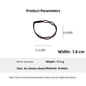 Detailed size chart for the dark red acetate headband showing 1.8cm width and 13.5g weight