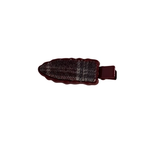 Sweet burgundy plaid hair clip with wave edges for women, checkered pattern hair accessory