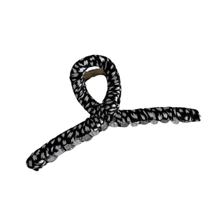 Retro black and white houndstooth fabric wrapped large hair claw clip for women back head