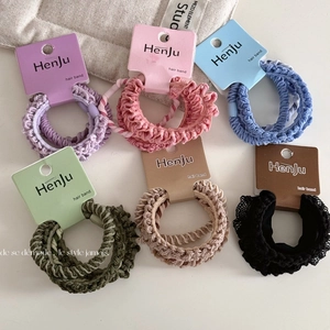 Knitted Pleated Scrunchies Sweet Lace Elastic Hair Ties Fabric Solid Color Handmade Hair Bands Women Styling Accessories