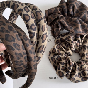 Chic leopard print headband set with wide padded hair hoops and matching scrunchies