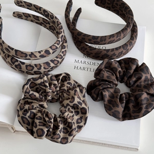 Vintage Leopard Print Fabric Hairband And Scrunchie Retro Wide Padded Headband For Women Fashion Hair Accessories