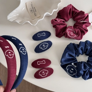 Serre-Tête En Velours Côtelé Broderie Chien Os Nœud Pince À Cheveux Scrunchie Accessoires Cheveux Pour Femmes
