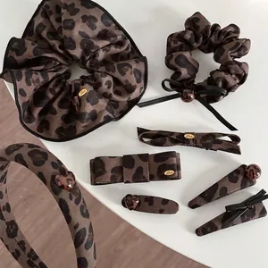 Retro Leopard Print Bow Hair Clip For Women Fabric Hair Scrunchie Headband Duckbill Clip Korean Style Hair Accessories