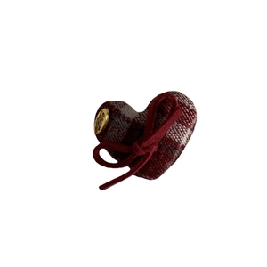 Red plaid heart hair clip with velvet bow and gold Love metal charm accessory