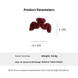 Specifiche dettagliate della clip per capelli in peluche bordeaux misura 13,5x8cm