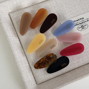 Set of 10 French handmade teardrop acetate hair clips in assorted matte and glossy colors