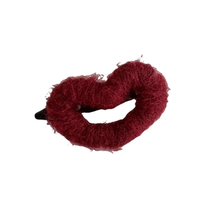 Cute red heart-shaped wool yarn hair clip with black metal alligator base for women
