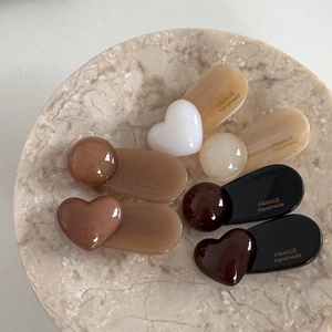 Handmade French style heart and round hair clips set in earthy brown and beige tones
