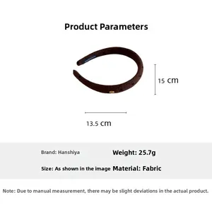 Detailed view of polka dot headband specs including 15cm size and 25.7g weight
