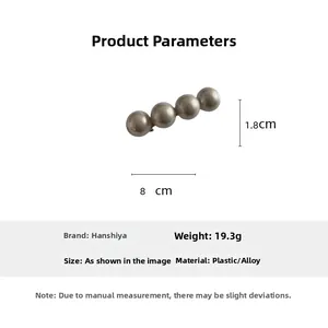 Vue détaillée de la barrette 8cm à quatre perles avec dimensions et matériaux