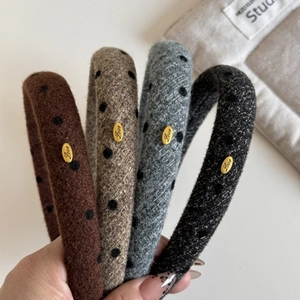 Retro polka dot sponge headbands in four colors with gold Love metal tags