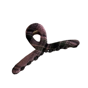 Classic pink and green plaid hair claw clip with fabric wrap for elegant hair styling
