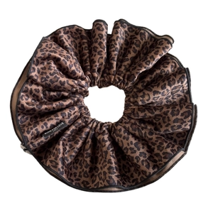 Oversized leopard print velvet scrunchie with Blind For Love woven label tag