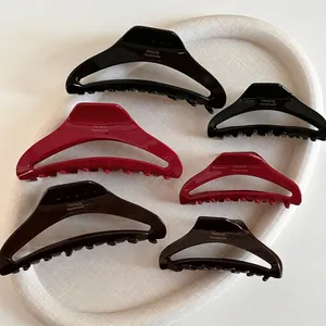 French Handmade Acetate Hair Claw Hollow Out Dumpling Shape Shark Clip Gold Letter Retro Large Hair Accessories For Women