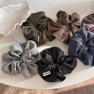 Set of 6 premium herringbone fabric scrunchies in Morandi colors for women's hair