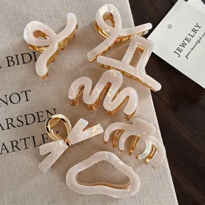 Pinces à Cheveux Griffes en Acétate Blanc Irisé pour Femmes Élégant Motif Künstliche Perle de Sirène Base en Alliage d'Or Accessoires Cheveux