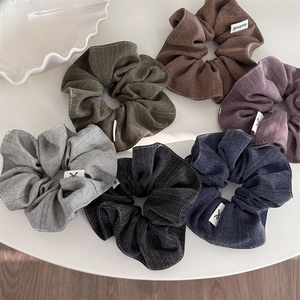 6-pack retro herringbone hair scrunchies in autumn colors with handmade labels