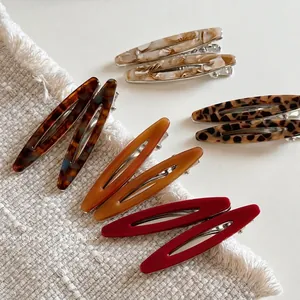 Pinces à Cheveux Bec de Canard Ovales Évidées en Acétate Vintage Motif Marbre Léopard Épingles à Cheveux pour Femmes