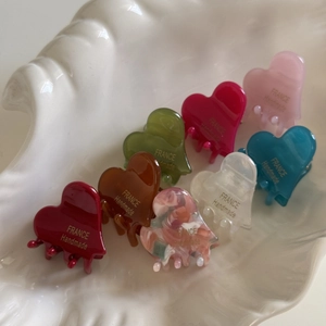 Elegant multi-color heart-shaped acetate hair claws with France Handmade gold lettering