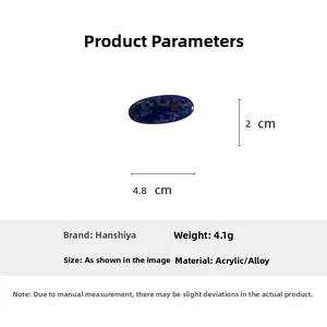 Blue checkerboard shell cat-eye hair clip with dimensions 4.8cm x 2cm and 4.1g weight