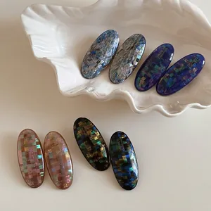Handmade Acrylic Mosaic Grid Oval Hair Clip French Vintage Elegant Side Duckbill Clip For Women Fashion Hair Accessories