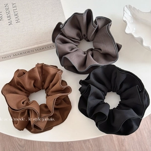 Solid Color Double Layer Fabric Scrunchie Pleated Large Hair Ring Ponytail Holder Minimalist Korean Style Women Hair Accessory