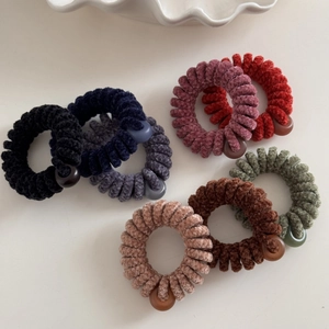 Set di 8 elastici per capelli a spirale in velluto di ciniglia con perline decorative