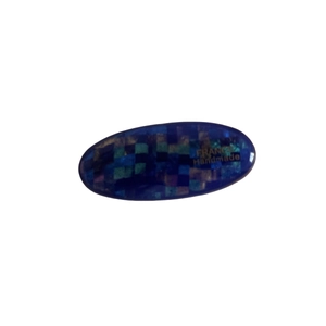 Blue mosaic shell oval hair clip with France Handmade logo and resin texture
