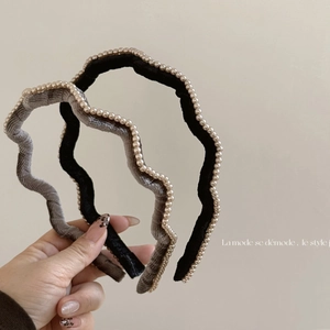 Vintage Velvet Wavy Headband With Imitation Artificial Pearl Trim Elegant Wave Hair Band Hair Hoop For Women Daily Hair Accessories