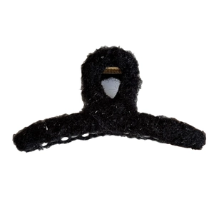 Sparkly black plush hair claw clip for women featuring elegant velvet texture and gold spring