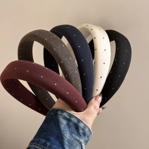 Set of five padded polka dot headbands in vintage colors like burgundy and navy blue