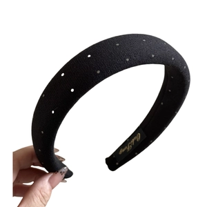 Vintage black sponge headband with silver glitter dots and padded high crown style