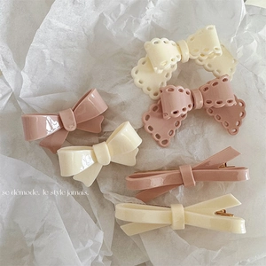 Korean Style Ribbon Bow Hair Clips For Women Girls Cream White Pink Plastic Duckbill Side Clips Sweet Hair Accessories