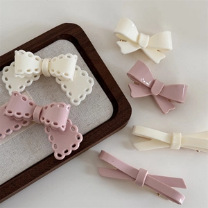 Sweet cream pink bow hair clip set with lace and ribbon styles for women