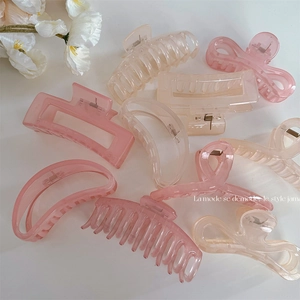 Grande Pince à Cheveux Rose Pastel Abricot pour Femmes Minimaliste en Résine Acrylique Pince Requin Géométrique Antidérapante Accessoires de Coiffure Quotidiens