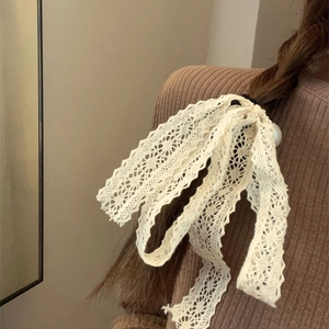 Korean Style Lace Bowknot Hair Claw Set Women Vintage Ribbon Hair Tie Artificial Pearl Embellished Elegant Hair Styling Accessories
