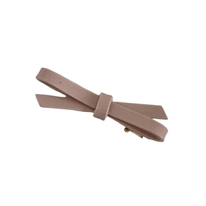 Elegant cream pink velvet bow hair clip with metal alligator clip on white background