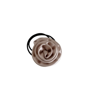 Elegant satin handmade rose hair scrunchie with layered pink flower petals for women